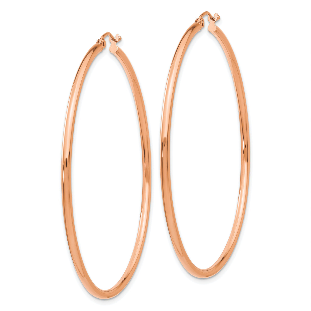 14k Rose Gold Polished 2x55mm Lightweight Tube Hoop Earrings-T922RL