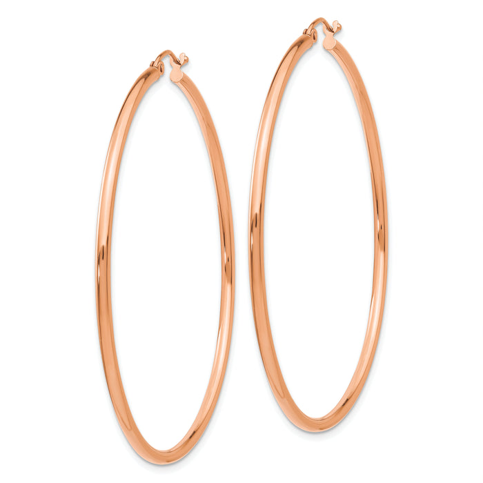 14k Rose Gold Polished 2x55mm Lightweight Tube Hoop Earrings-T922RL