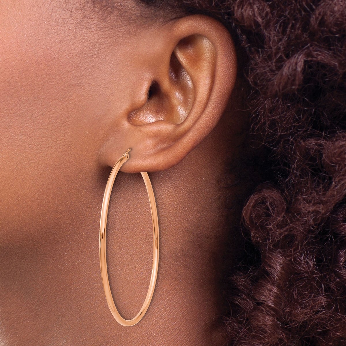14k Rose Gold Polished 2x55mm Lightweight Tube Hoop Earrings-T922RL
