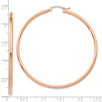 14k Rose Gold Polished 2x55mm Lightweight Tube Hoop Earrings-T922RL