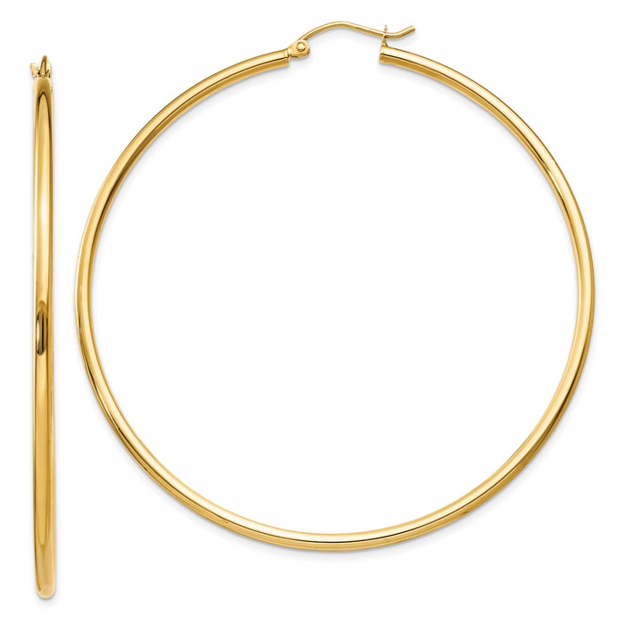 14k Polished 2x60mm Lightweight Tube Hoop Earrings-T923L