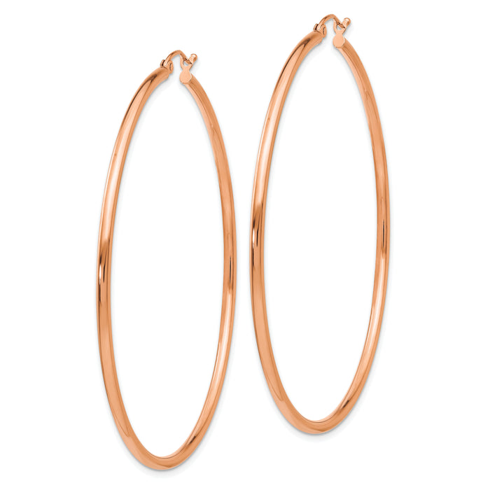 14k Rose Gold Polished 2x60mm Lightweight Tube Hoop Earrings-T923RL
