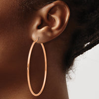 14k Rose Gold Polished 2x60mm Lightweight Tube Hoop Earrings-T923RL
