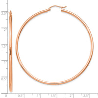 14k Rose Gold Polished 2x60mm Lightweight Tube Hoop Earrings-T923RL