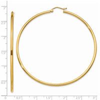 14k Polished 2x65mm Tube Hoop Earrings-T924