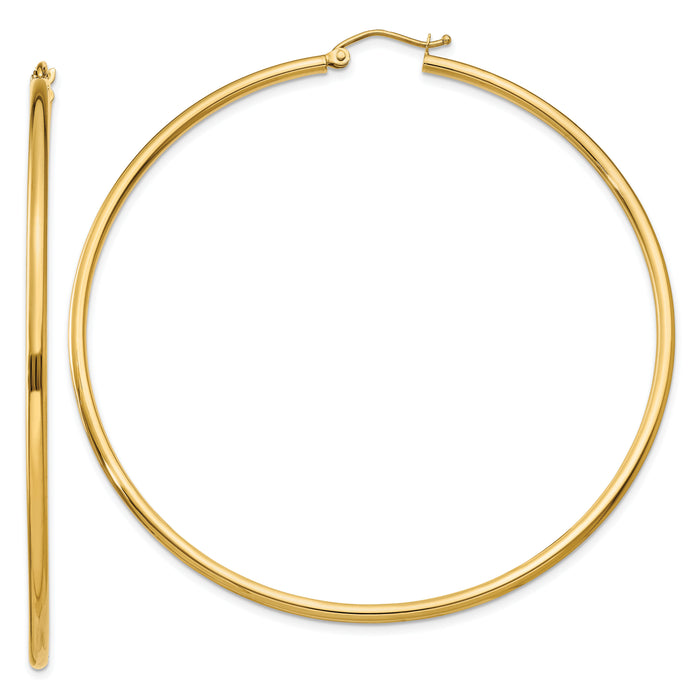 14k Polished 2x65mm Tube Hoop Earrings-T924