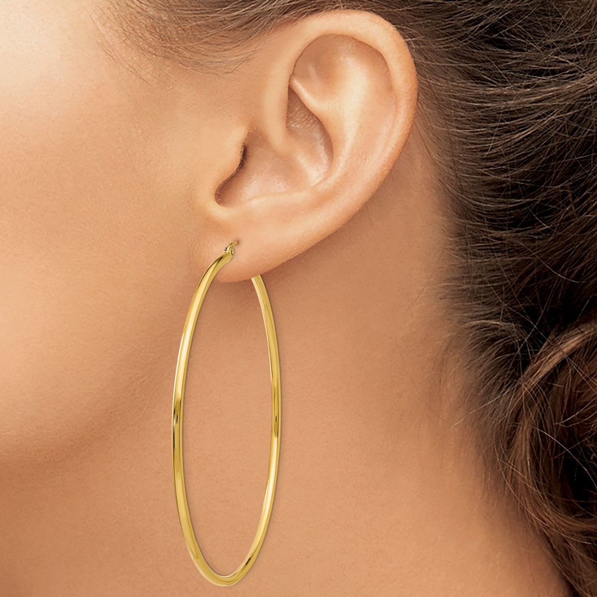 14k Polished 2x65mm Lightweight Tube Hoop Earrings-T924L