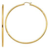 14k Polished 2x65mm Lightweight Tube Hoop Earrings-T924L