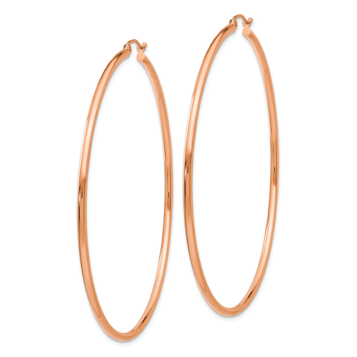 14k Rose Gold Polished 2x65mm Lightweight Tube Hoop Earrings-T924RL