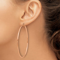 14k Rose Gold Polished 2x65mm Lightweight Tube Hoop Earrings-T924RL