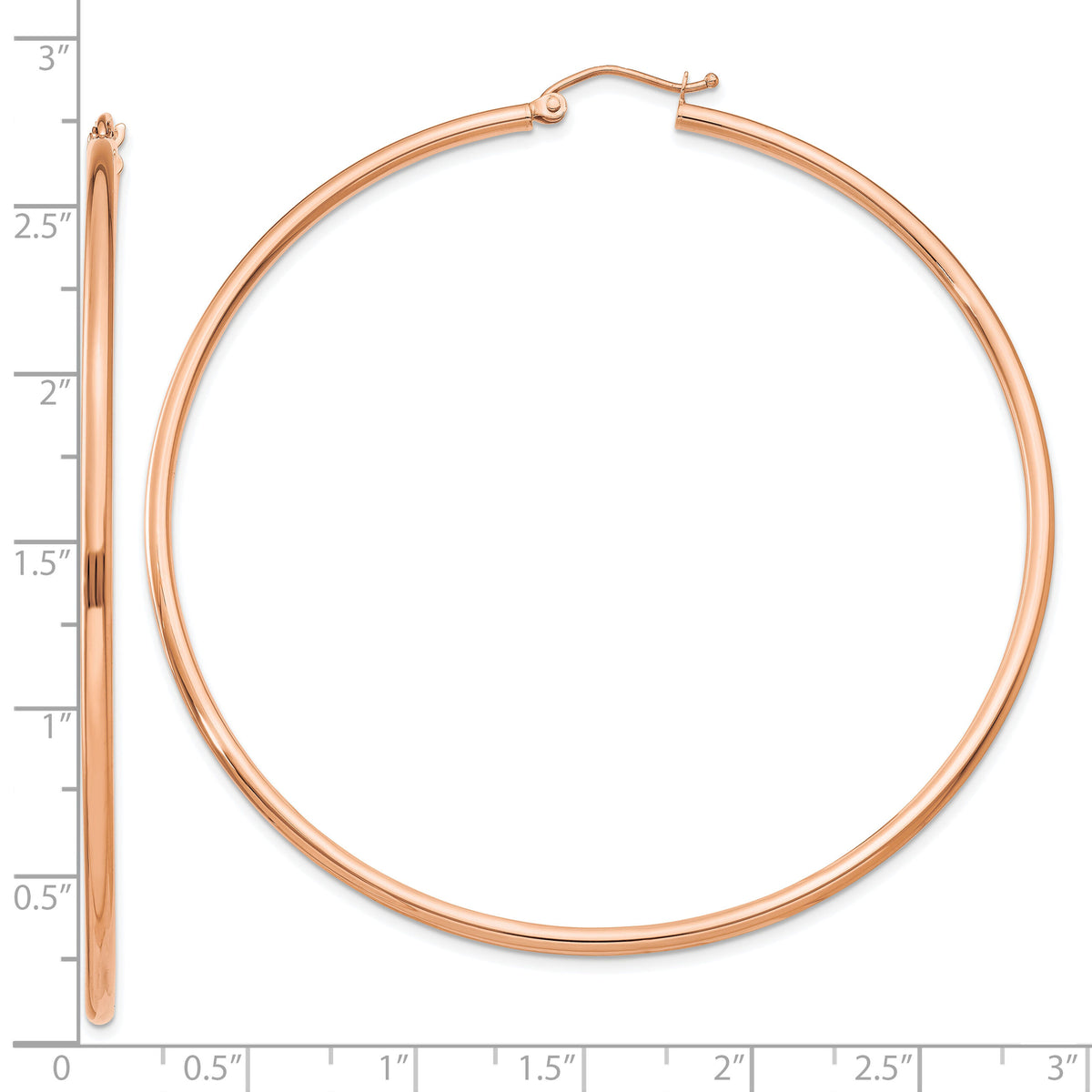 14k Rose Gold Polished 2x65mm Lightweight Tube Hoop Earrings-T924RL