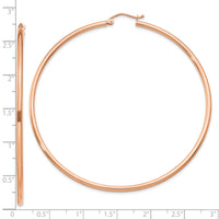 14k Rose Gold Polished 2x65mm Lightweight Tube Hoop Earrings-T924RL