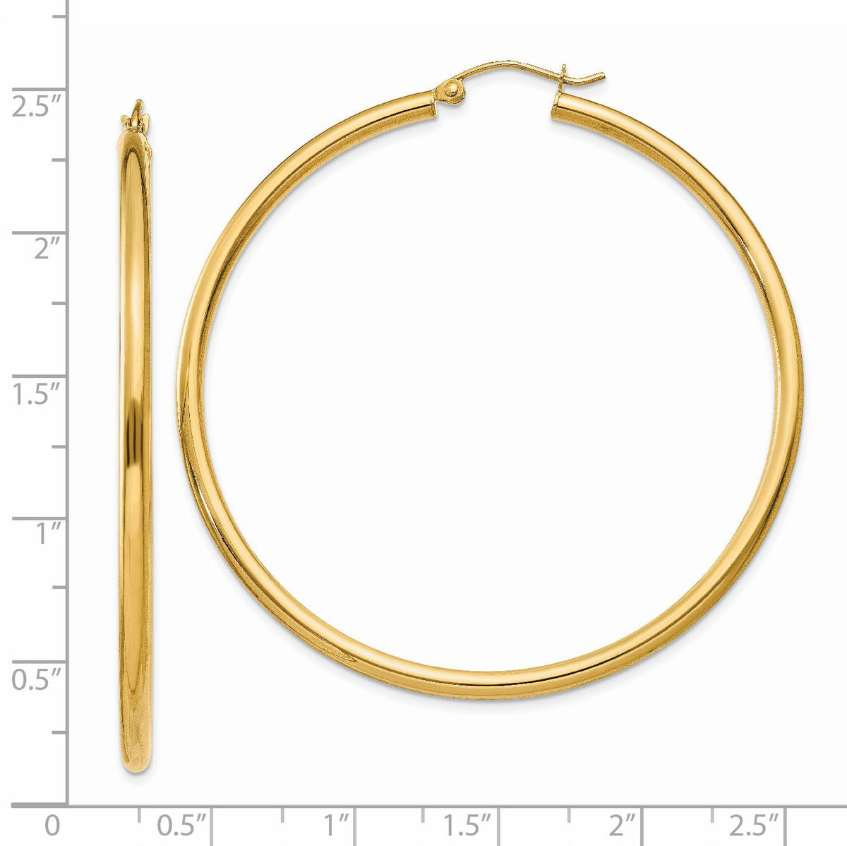 14K Polished 2.5mm Tube Hoop Earrings-T928