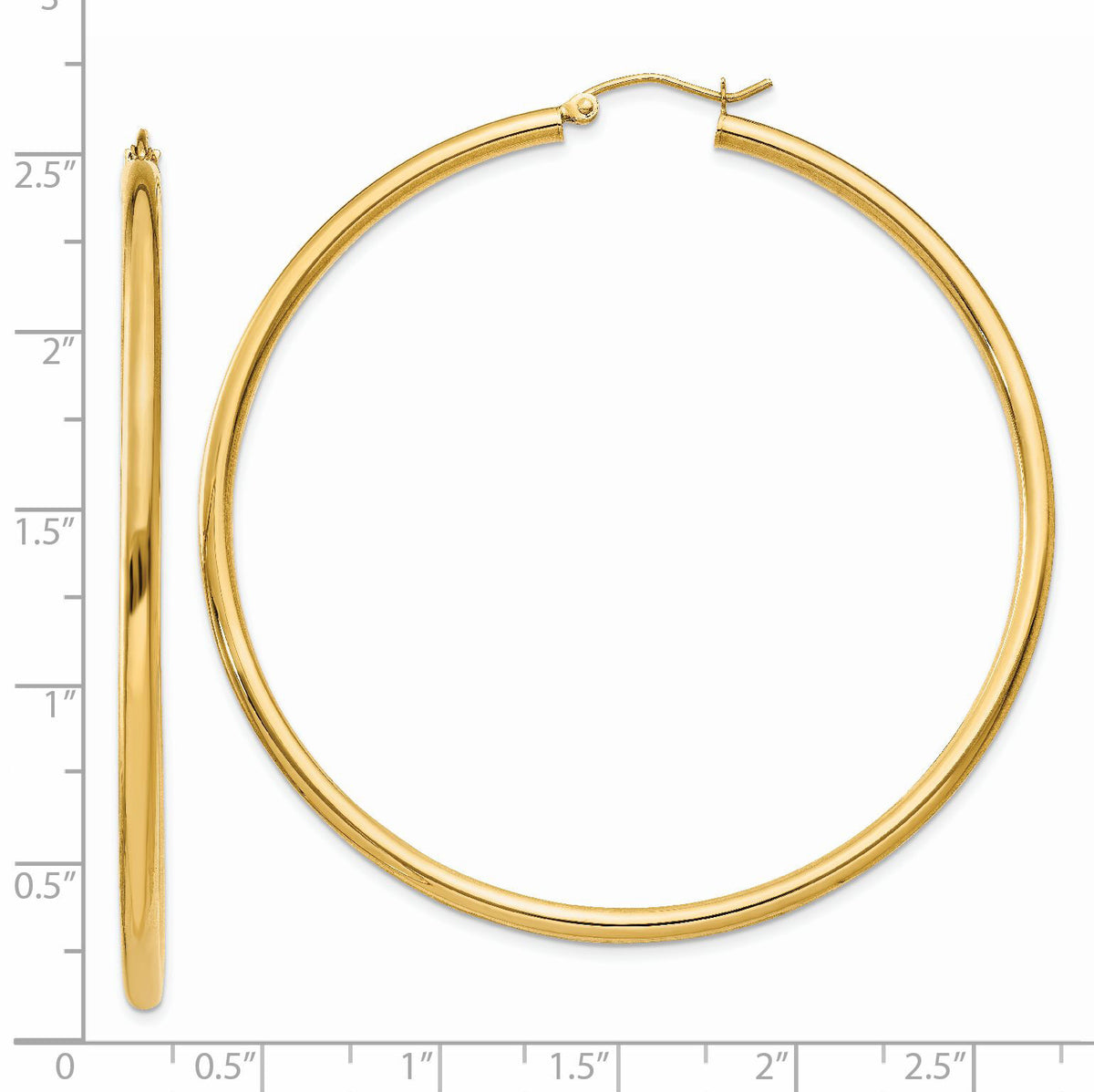 14K Polished 2.5mm Tube Hoop Earrings-T929