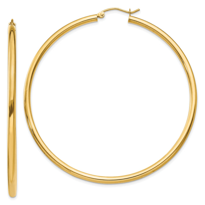 14K Polished 2.5mm Lightweight Tube Hoop Earrings-T929L