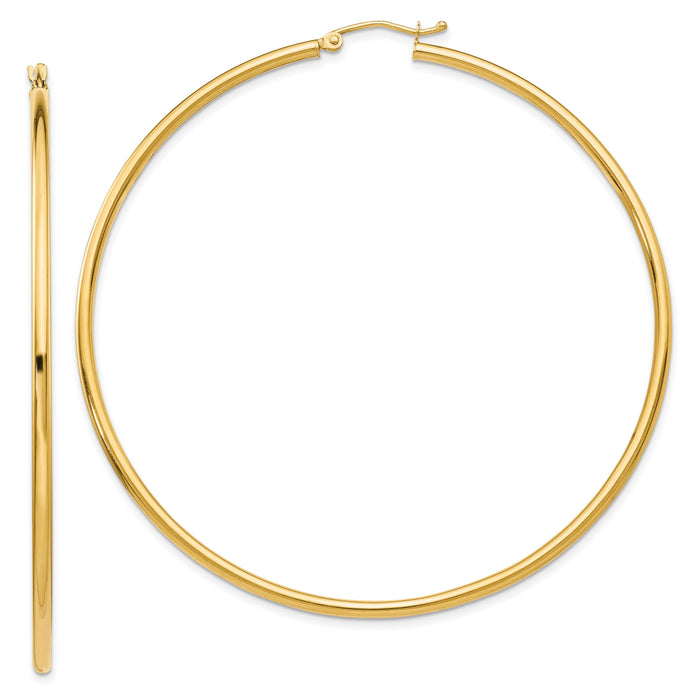 14K Polished 2.5mm Lightweight Tube Hoop Earrings-T930L