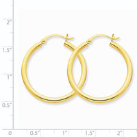 14K Polished 2.5mm Tube Hoop Earrings-T933