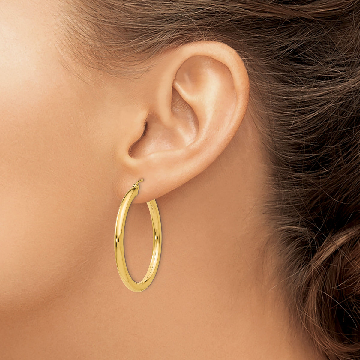 14K Polished 3mm Tube Hoop Earrings-T935