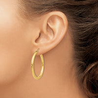14K Polished 3mm Tube Hoop Earrings-T935