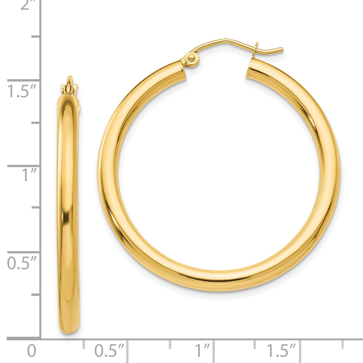 14K Polished 3mm Tube Hoop Earrings-T935