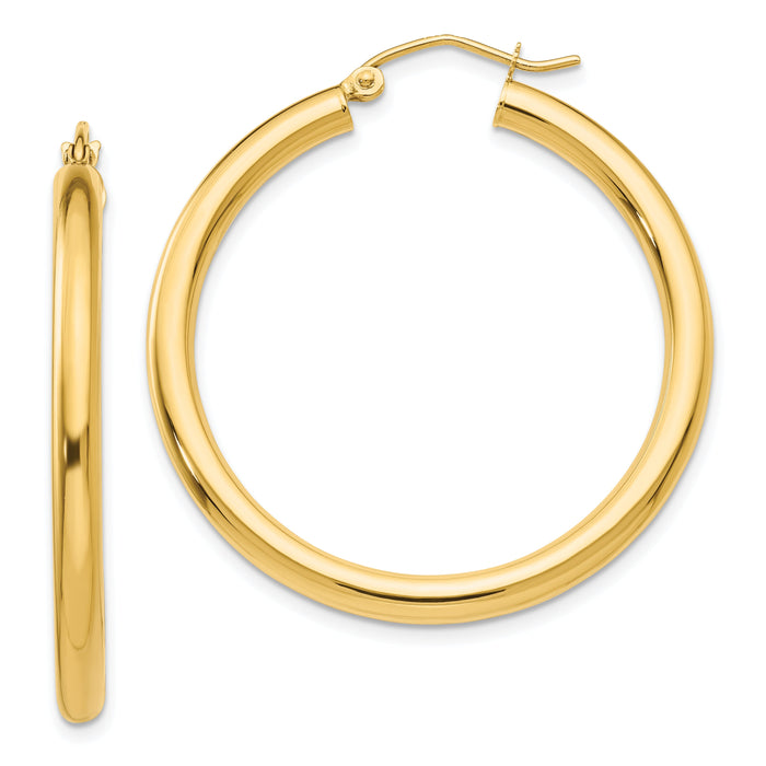 14K Polished 3mm Lightweight Tube Hoop Earrings-T935L