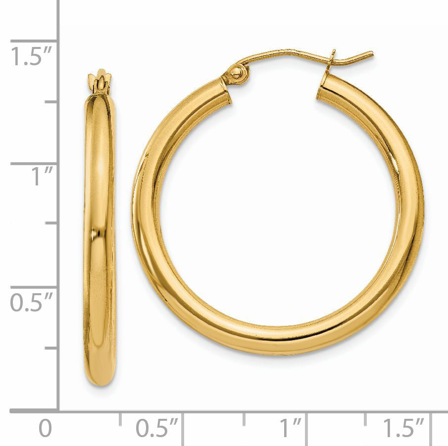 14K Polished 3mm Tube Hoop Earrings-T936