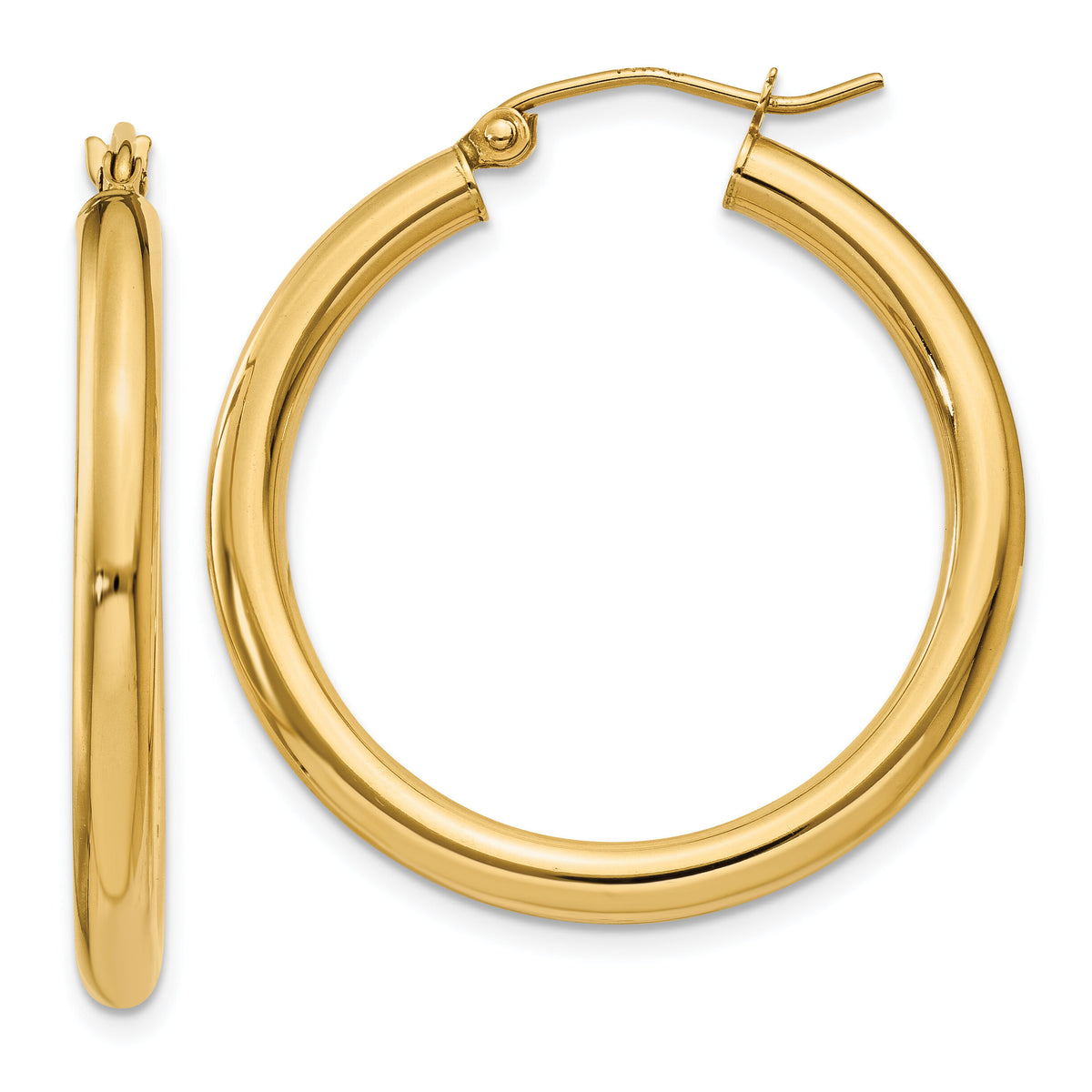 14K Polished 3mm Tube Hoop Earrings-T936