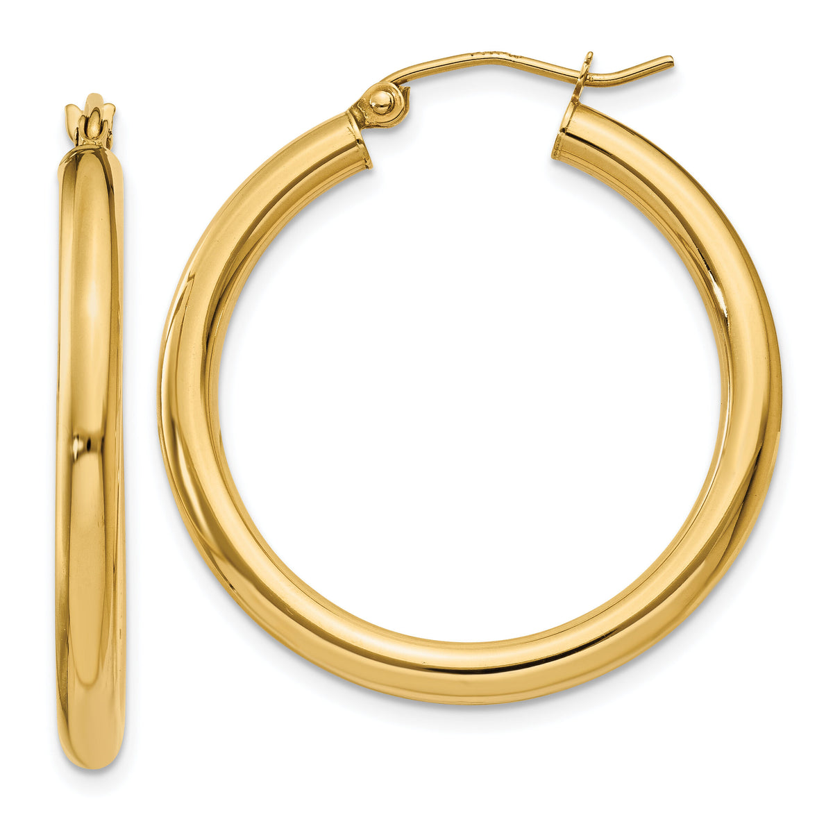 14K Polished 3mm Lightweight Tube Hoop Earrings-T936L