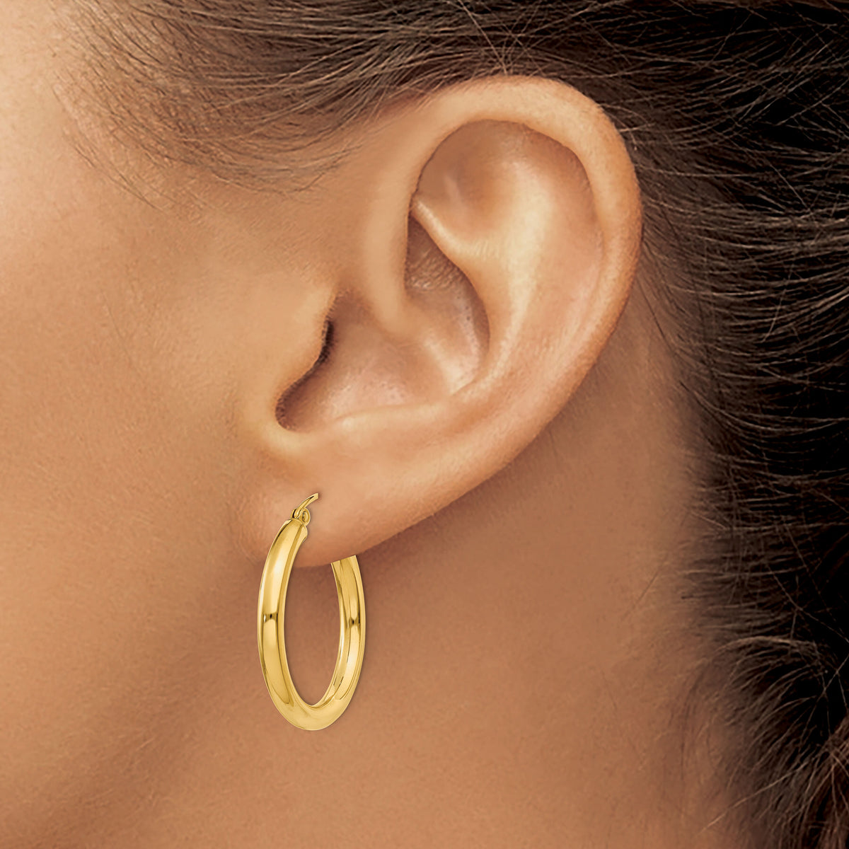 14k Polished 3mm Tube Hoop Earrings-T937