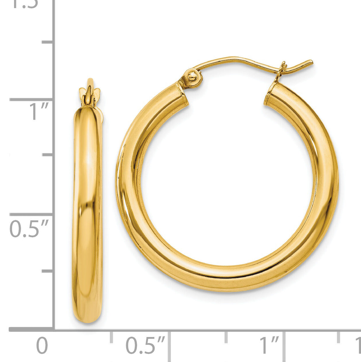 14k Polished 3mm Tube Hoop Earrings-T937