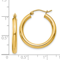 14k Polished 3mm Tube Hoop Earrings-T937