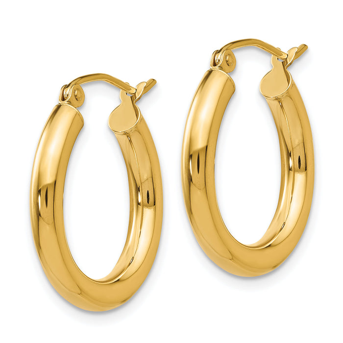 14k Polished 3mm Tube Hoop Earrings-T938