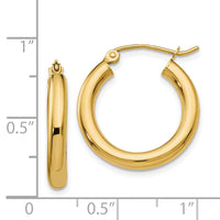 14k Polished 3mm Tube Hoop Earrings-T938
