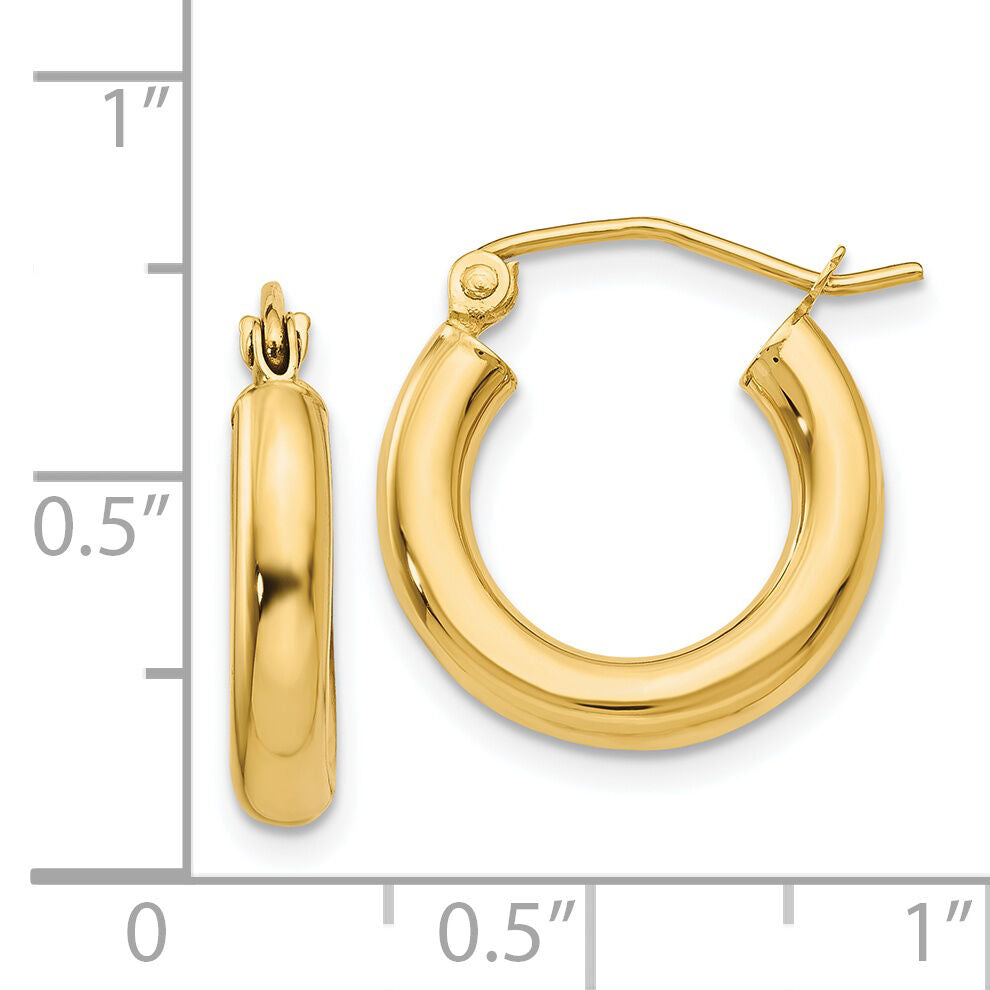 14K Polished 3mm Tube Hoop Earrings-T939