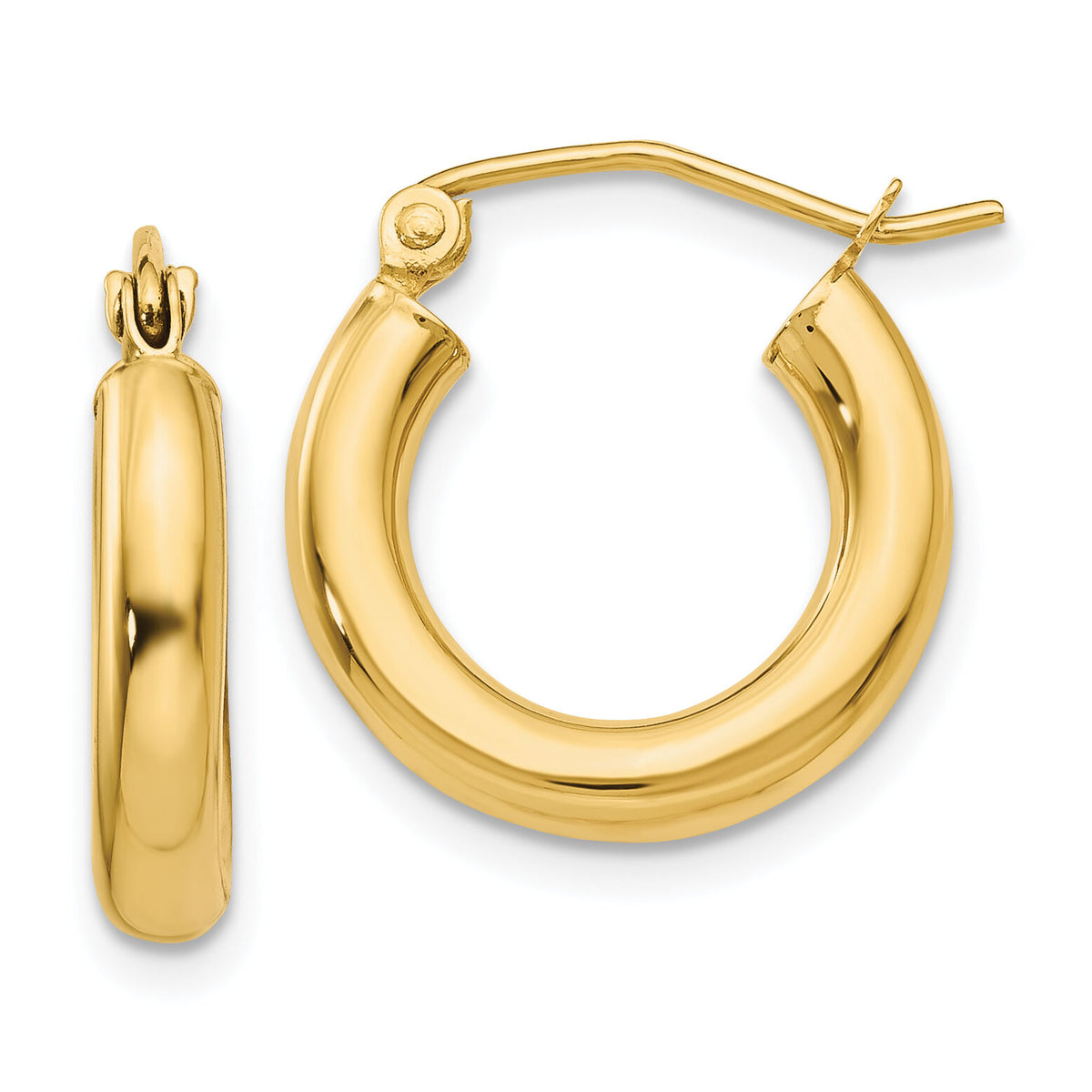 14K Polished 3mm Tube Hoop Earrings-T939