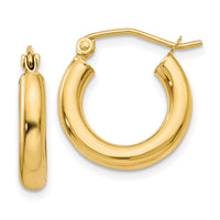 14K Polished 3mm Tube Hoop Earrings-T939
