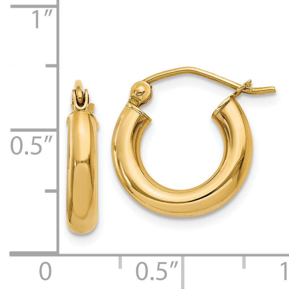 14k Polished 3mm Lightweight Tube Hoop Earrings-T940L