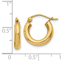 14k Polished 3mm Lightweight Tube Hoop Earrings-T940L