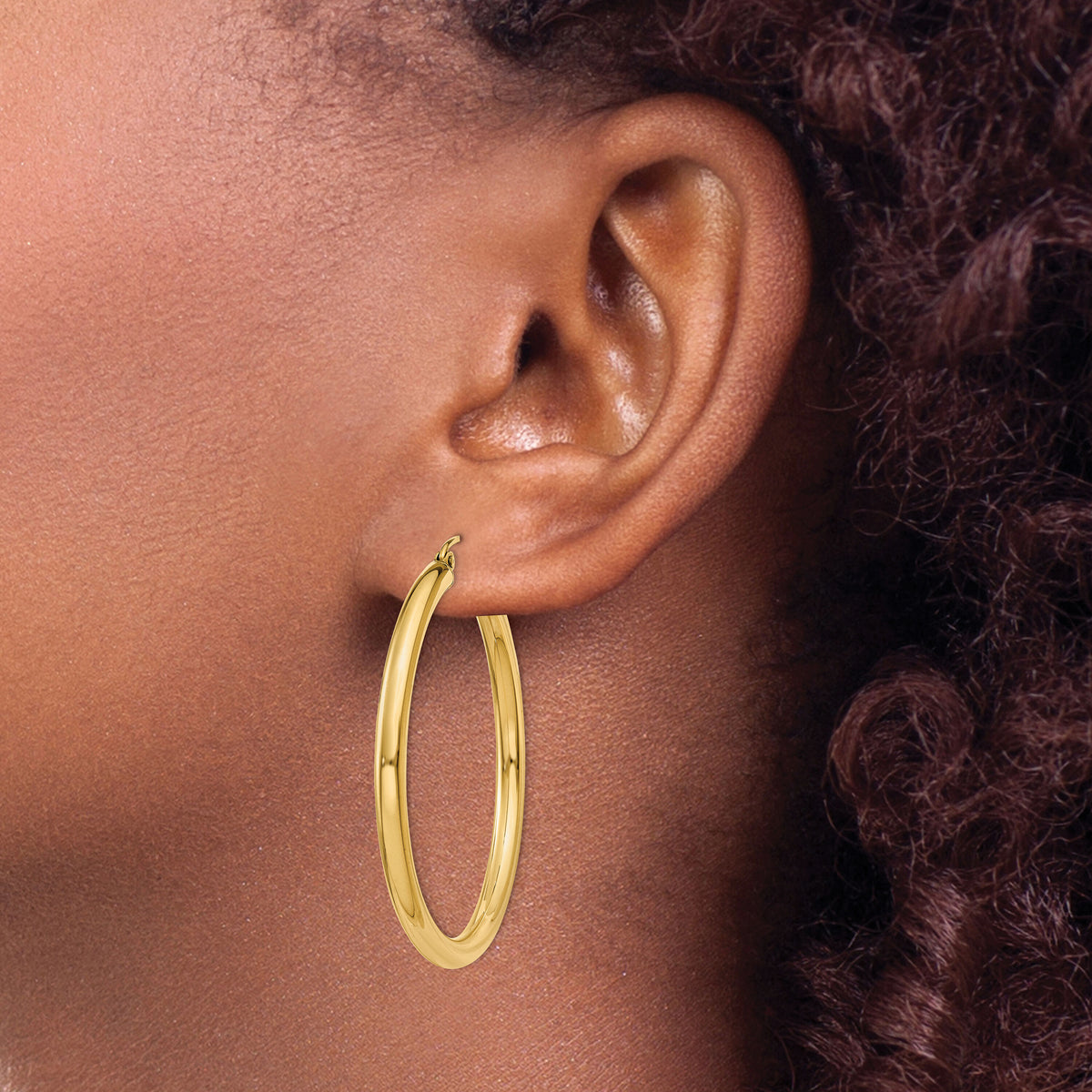 14K Polished 3mm Tube Hoop Earrings-T941