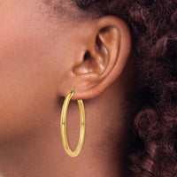 14K Polished 3mm Tube Hoop Earrings-T941