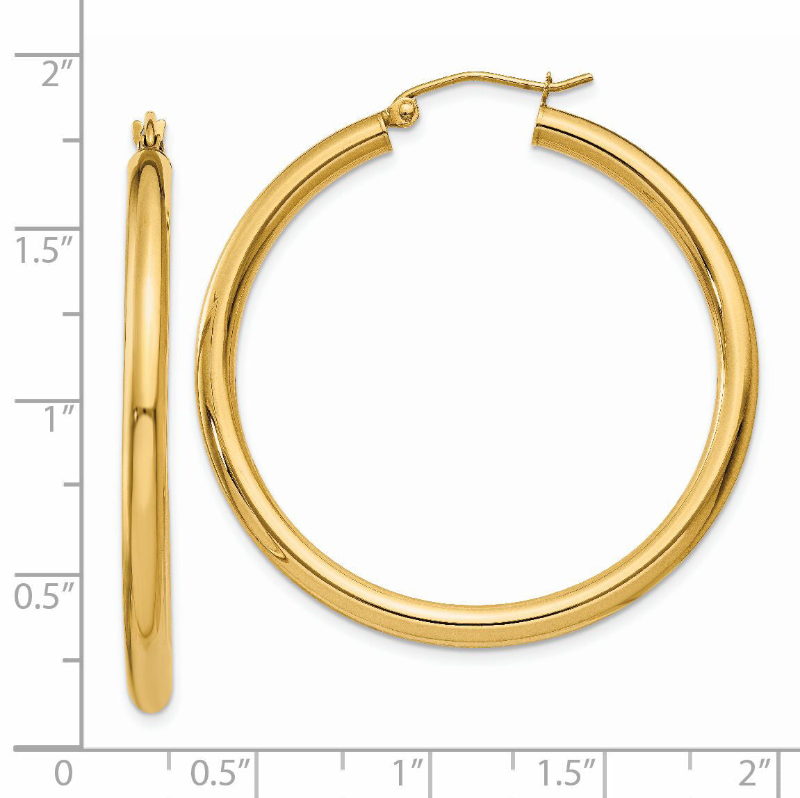 14K Polished 3mm Tube Hoop Earrings-T941