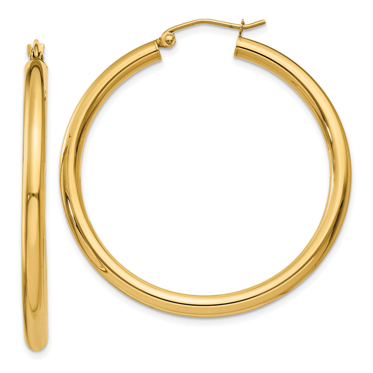 14K Polished 3mm Tube Hoop Earrings-T941