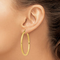 14K Polished 3mm Tube Hoop Earrings-T942
