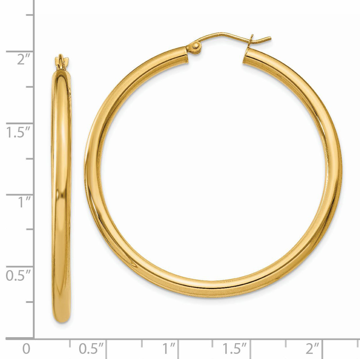 14K Polished 3mm Tube Hoop Earrings-T942