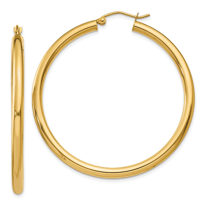 14K Polished 3mm Tube Hoop Earrings-T942