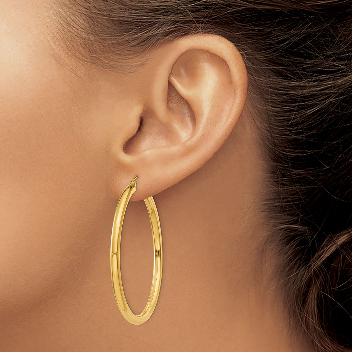 14K Polished 3mm Lightweight Tube Hoop Earrings-T942L