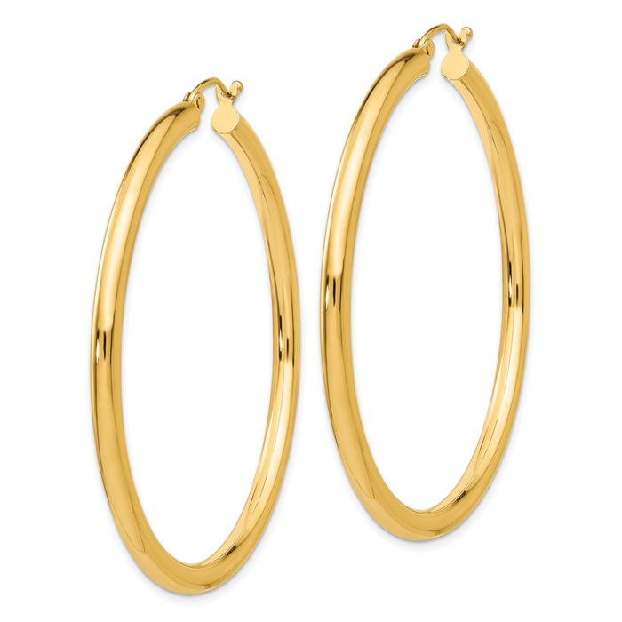 14K Polished 3mm Tube Hoop Earrings-T943