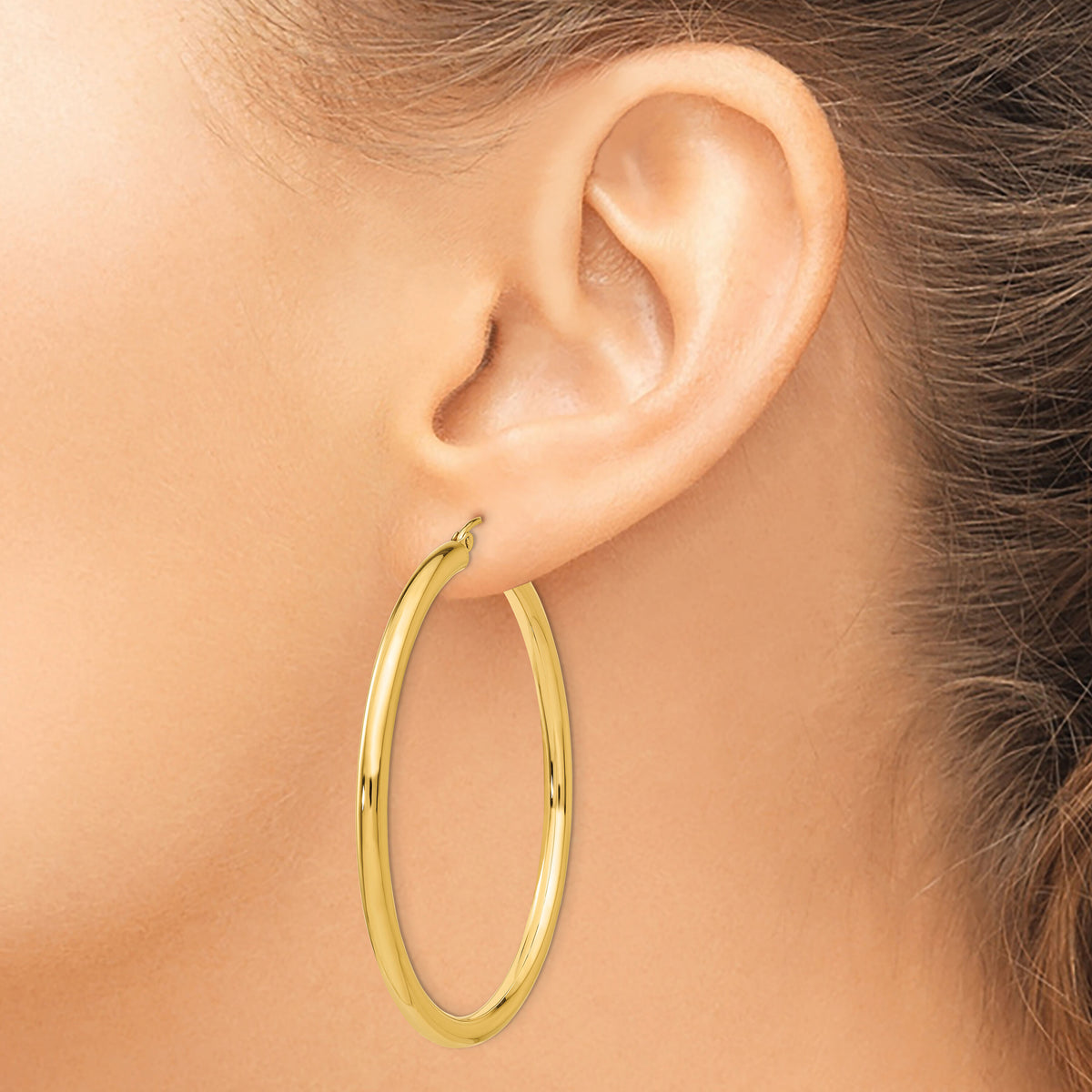 14K Polished 3mm Tube Hoop Earrings-T943
