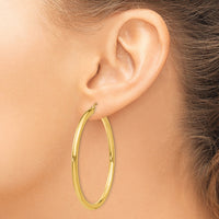 14K Polished 3mm Tube Hoop Earrings-T943