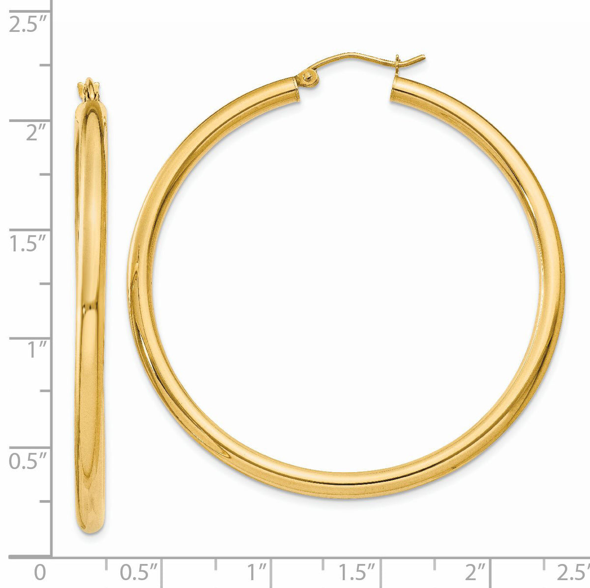 14K Polished 3mm Tube Hoop Earrings-T943